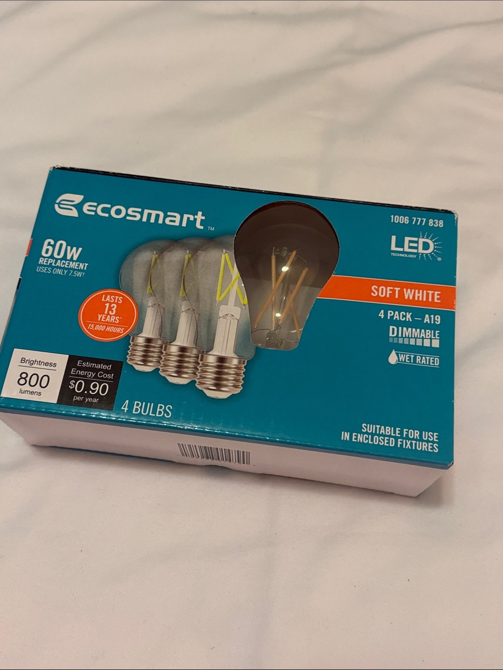 Soft White LED A19 Filament Bulb 4-Pack, Dimmable